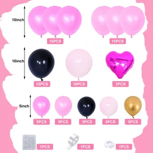 Detailliertes Set aus rosa und blauen Luftballons mit Herzfolie und Montagezubehör