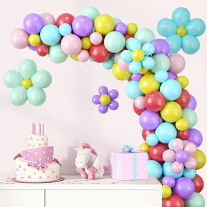 Kit de arco de 115 globos macaron con flores para decoraciones de fiesta de cumpleaños