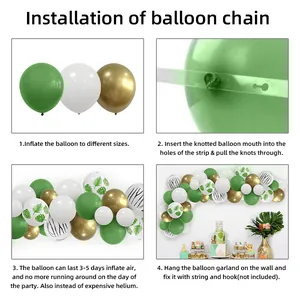 Step-by-step instruction guide for assembling a forest theme balloon arch kit with leaves