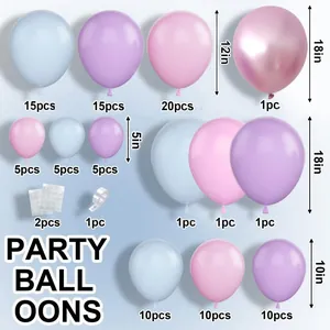 Detail view of macaron pink and blue balloon garland kit with size and quantity labels