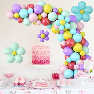 Arco de globos de flores macaron pastel para decoraciones de fiesta de cumpleaños en forma L
