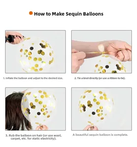 Tutorial showing how to inflate and use static to stick gold sequins inside the clear balloon