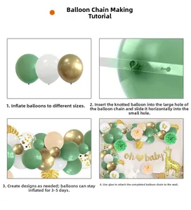 Step-by-step tutorial for creating an Oh Baby sage green balloon arch with tools