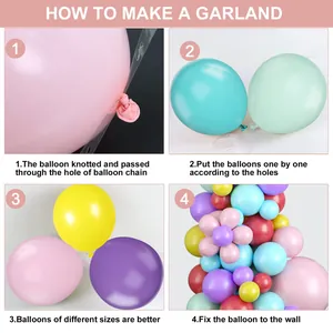 Guía detallada que muestra cómo montar globos de látex macaron con la cadena de fijación