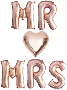 Ballons MR et MRS en or rose avec cœur pour décoration de mariage et fête prénuptiale