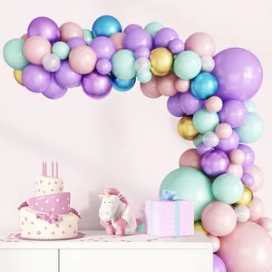 113pcs macaron mermaid party balloon arch kit with purple pink mint and gold colors