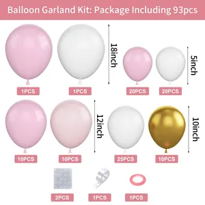 Macro view of 93pcs macaron pink balloon garland kit with assembly tools and varied sizes