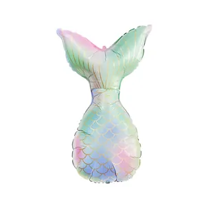 Ballon sirène en aluminium aux couleurs irisées avec motifs d'écailles dorées pour fête