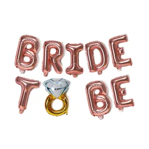 Kit de ballons BRIDE TO BE or rose avec bague en diamant pour décoration de fête prénuptiale