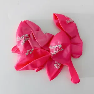 Hot pink 12-inch latex balloons with white Happy Birthday print for ocean themed parties
