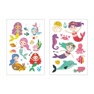Tatouages temporaires sirène et animaux marins colorés pour fêtes d'enfants