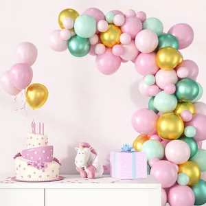 Kit arche de ballons macaron rose menthe et or pour décoration de fête et de mariage