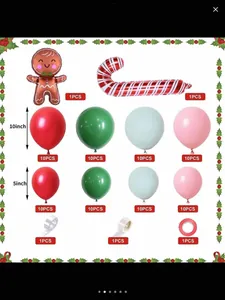 Detailed Christmas balloon set with gingerbread man, candy canes and red green latex balloons