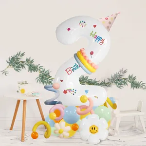 Birthday decoration kit with number 2 balloon, daisy flower, and macaron pastel accents