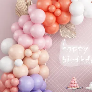 Kit arche de ballons rose macaron et abricot avec latex ivoire et feuilles de palmier dorées