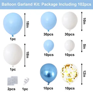 102pcs blue and white balloon garland kit with metallic and confetti balloons for party