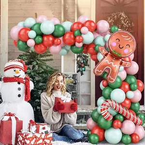 Christmas balloon arch kit with gingerbread man and candy cane foil balloons