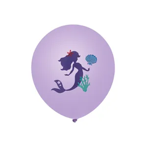 Light purple mermaid latex balloon with starfish and coral prints for birthday party decor