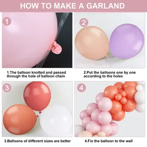 Guide d'assemblage pas à pas pour guirlande de ballons rose macaron avec ruban à trous