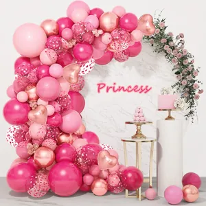 Kit Arche Guirlande Ballons Coeur Or Rose Avec Ballons Confetti en Latex Pour Mariage Anniversaire Décoration de Fête