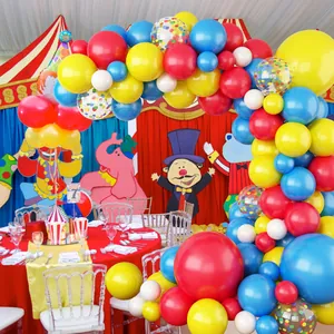 Carnival circus themed balloon arch kit with red yellow and blue latex balloons