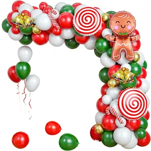 Christmas balloon arch kit with gingerbread man, candy cane and bells foil balloons
