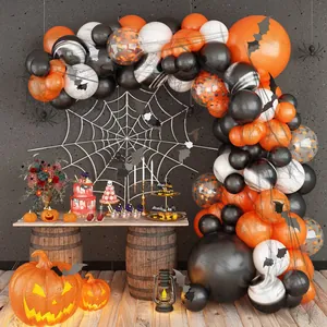 Halloween Balloon Arch Garland Kit With Black Orange White Latex Balloons And Bat Stickers And Spider Web Decoration Party