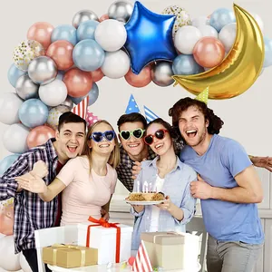 Kit arche de ballons étoile et lune bleus et or rose pour décoration de fête d'anniversaire