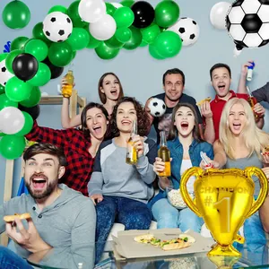 Soccer party decoration kit with golden champion trophy balloon and football balloon arch