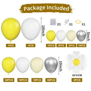 Liste détaillée du kit guirlande de ballons marguerites jaunes et blancs avec accessoires