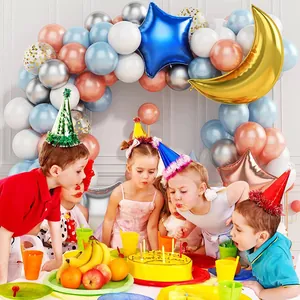 Kit arche de ballons bleu et or rose avec ballons étoiles et lune pour fête d'anniversaire
