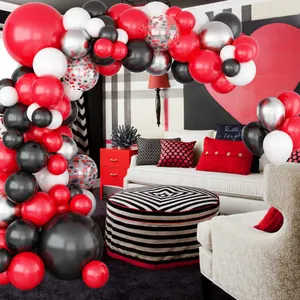 Kit arco di palloncini Las Vegas con palloncini in lattice rossi, neri, bianchi e argento