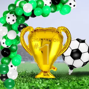 Soccer themed balloon arch kit with champion trophy balloon for world cup party decor