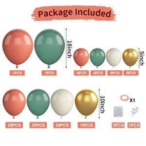 Détail du kit d'arche de 101 ballons vert sauge et vieux rose avec accessoires de montage