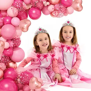 Ensemble robe de princesse rose pour fille avec couronne argentée et arche de ballons
