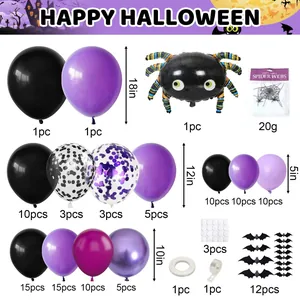 Kit arche ballon Halloween avec araignées chauves-souris noires violettes et toile