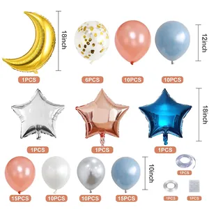 Ensemble détaillé de ballons en aluminium lune et étoile avec ballons en latex assortis