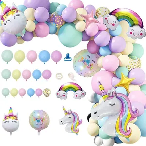 Unicorn rainbow party balloon arch kit with macaron latex and foil balloons for girls