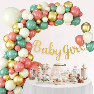 Guirlande de ballons vert sauge et rose vintage avec bannière Baby Girl pour fête
