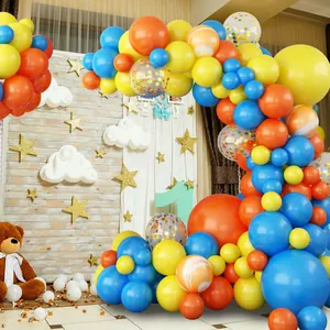 Pastel macaron balloon arch kit with colorful confetti balloons for party backdrop