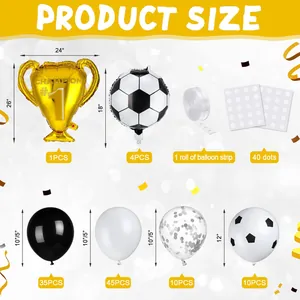 Detailed set of champion trophy and soccer foil balloons with latex party supplies