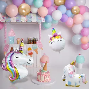 Unicorn foil balloon set with colorful mane for magical girls birthday party decor