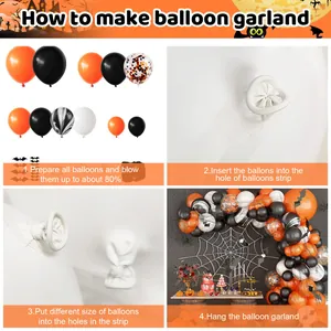 Step-by-step guide for DIY Halloween balloon garland with orange and black latex balloons