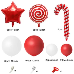 Christmas balloon arch kit with red white candy cane and star foil balloons set
