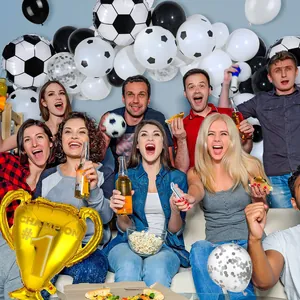 Soccer party balloon set with gold trophy and latex balloons for world cup event decor