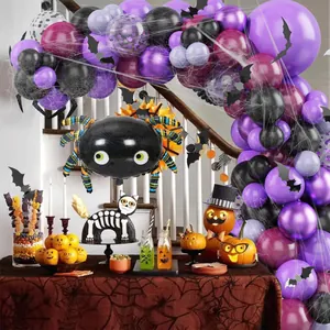 Kit arche de ballons Halloween violet avec araignée géante pour décoration de fête festive