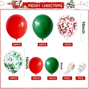 Detailed Christmas balloon garland kit with red and green sequin latex balloons and tools