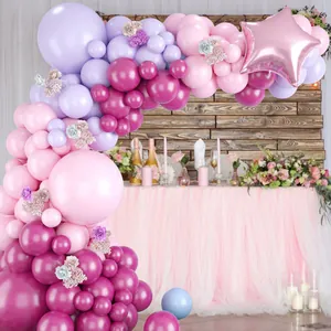 Kit arche de ballons étoile or rose avec macarons rose et violet pour fête