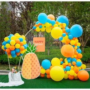 Pineapple theme party balloon arch kit with Happy Birthday sign for summer celebration