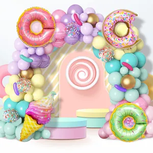 Donut Ice Cream Macaron Balloon Arch Garland Kit Aluminum Foil Latex Balloons For Girls Birthday Party Backdrop Decoration